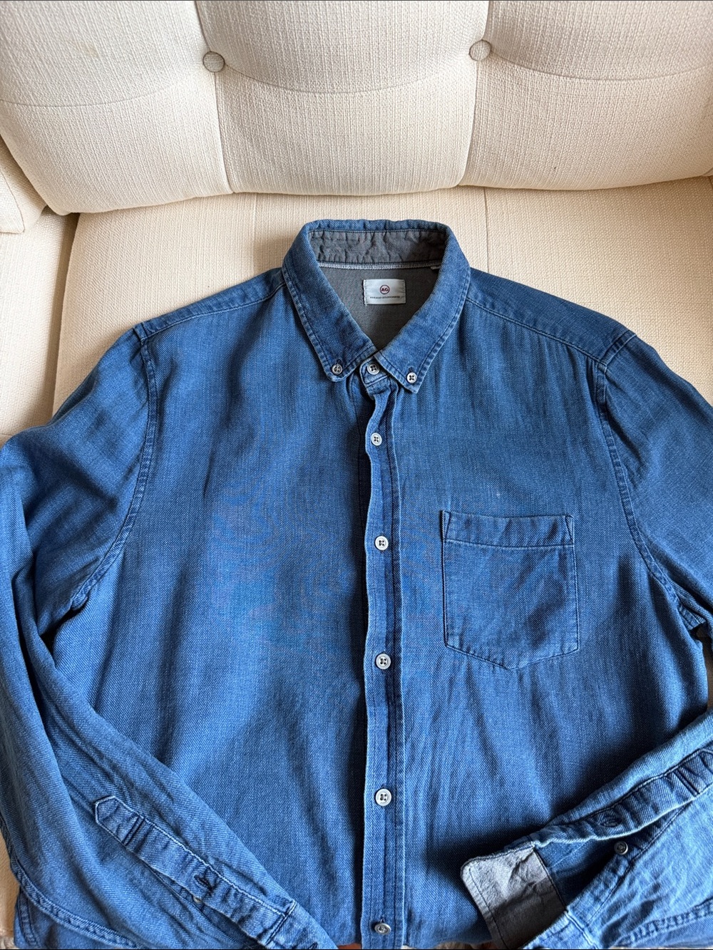 Ag Adriano Goldschmied Men's “Soft” Indigo Button-Down Denim Shirt Medium
